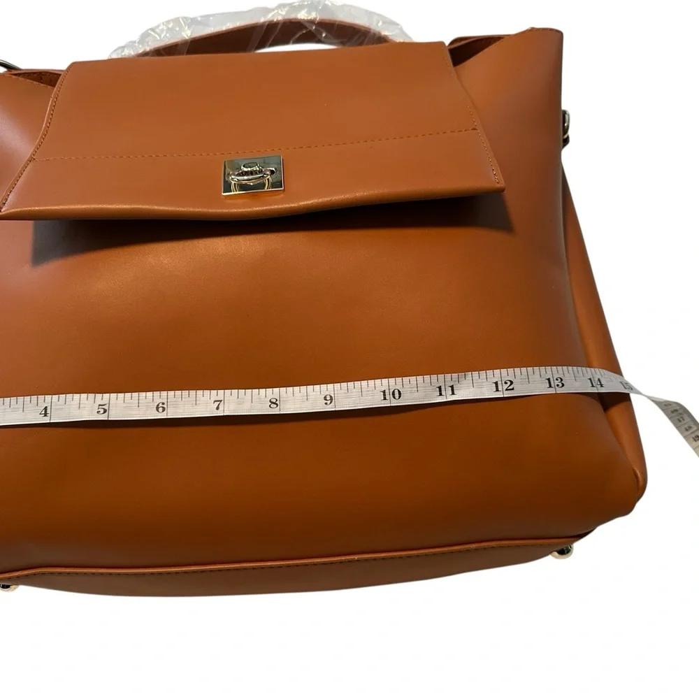 GlitzyGirlz Boutique Mercer Top Flap Camel Handbag with Crossbody Strap NWT